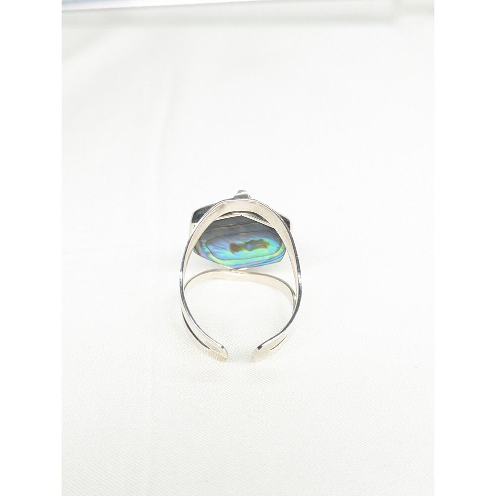 950 Peruvian Solid Silver Flip Ring Blue-Shell Ge… - image 5